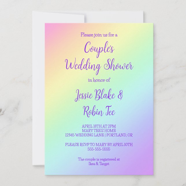 Pastel Rainbow Gradient Wedding Shower Invitation (Front)