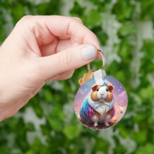 Pastel Rainbow Guinea Pig Unicorn, Key Ring