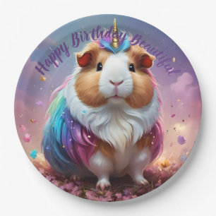 Pastel Rainbow Guinea Pig Unicorn, Paper Plate