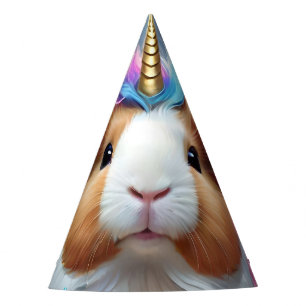Pastel Rainbow Guinea Pig Unicorn, Party Hat