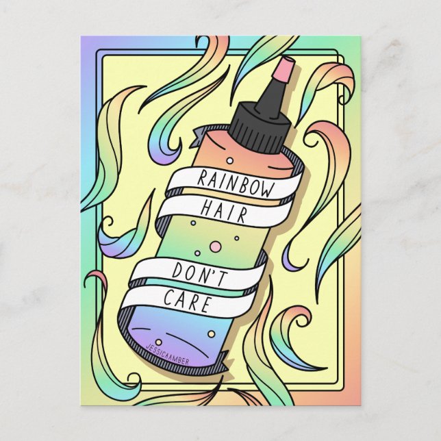 Pastel Rainbow Hair Dye Bottle Teen Girl Cartoon Postcard (Front)