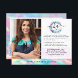 Pastel Rainbow Hair Nails Business Marketing Photo Postcard<br><div class="desc">Creative, minimalist paint swash styled with on-trend rainbow faux-holographic visual texture creates a perfectly playful theme for photographers, stylists, makeup artists, professionals in hair and nail salons, and beyond! • Customise it! Click the "Customise" button to change fonts, sizing and layout. The social media icons may be moved or removed...</div>