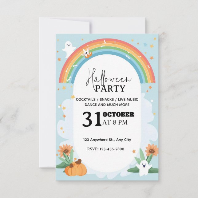 Pastel Rainbow Halloween Party Invitation Editable (Front)