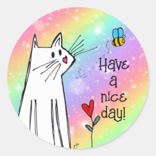 Pastel Rainbow Have a Nice Day Cat Stickers