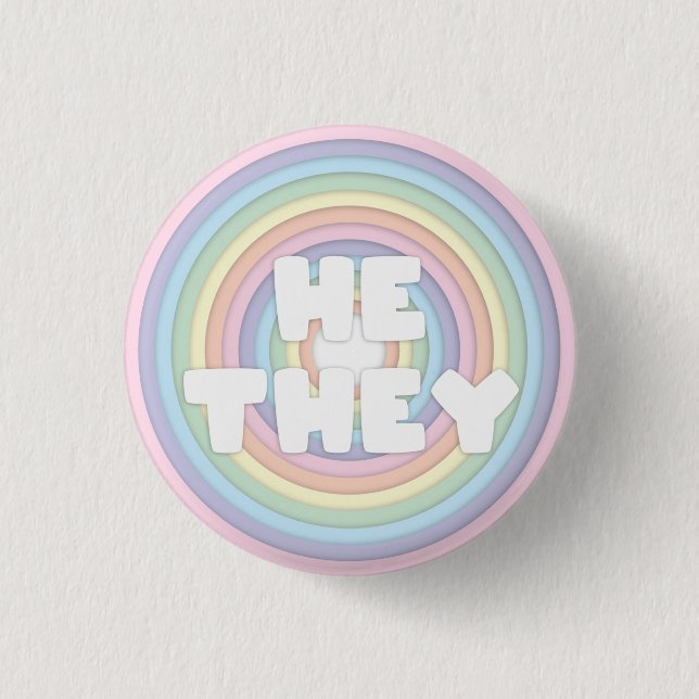 Pastel Rainbow He/They Pronouns  3 Cm Round Badge (Front)