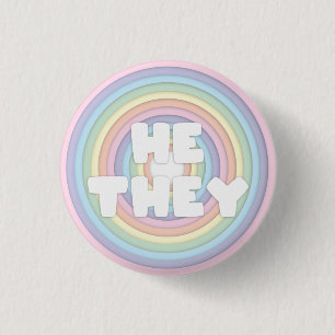 Pastel Rainbow He/They Pronouns  3 Cm Round Badge