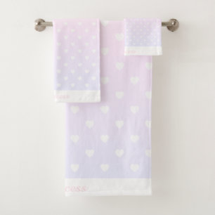 PASTEL RAINBOW  HEART BATHROOM TOWEL SET