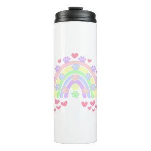 Pastel Rainbow Hearts and Dog Paw Prints Thermal Tumbler