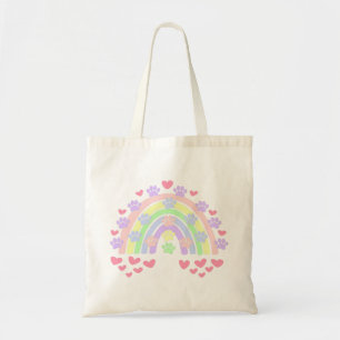 Pastel Rainbow Hearts and Dog Paw Prints Tote Bag