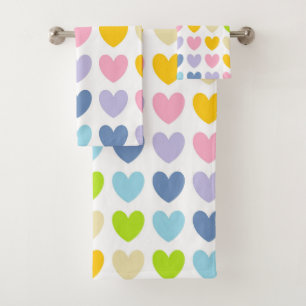 Pastel Rainbow Hearts Bath Towel Set