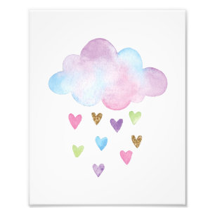 Pastel Rainbow Hearts Cloud Pink Gold Glitter Kids Photo Print