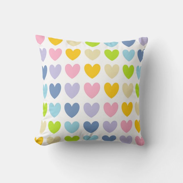 Pastel Rainbow Hearts Cushion (Front)