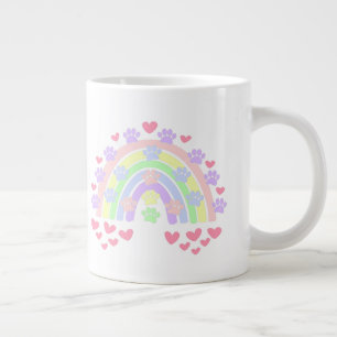 Pastel Rainbow Hearts Dog Paw Prints Two-Tone Coff Large Coffee Mug