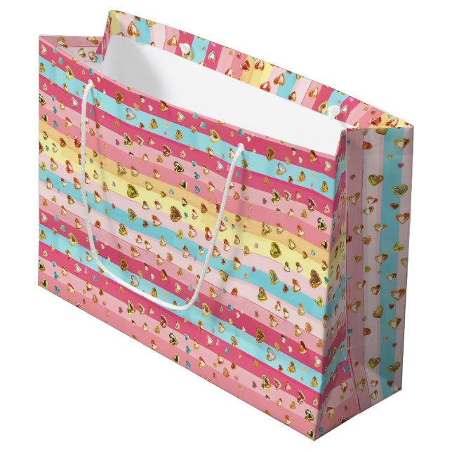 Pastel Rainbow & Hearts Large Gift Bag (Front Angled)