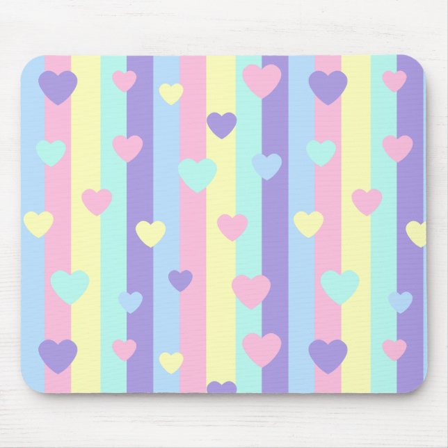  Pastel Rainbow Hearts Mouse Mat (Front)