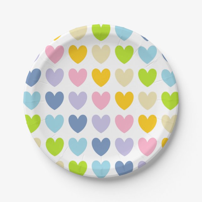 Pastel Rainbow Hearts Paper Plate (Front)