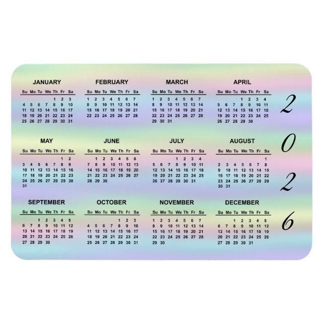 Pastel Rainbow Holographic | 2021 Calendar Magnet (Horizontal)