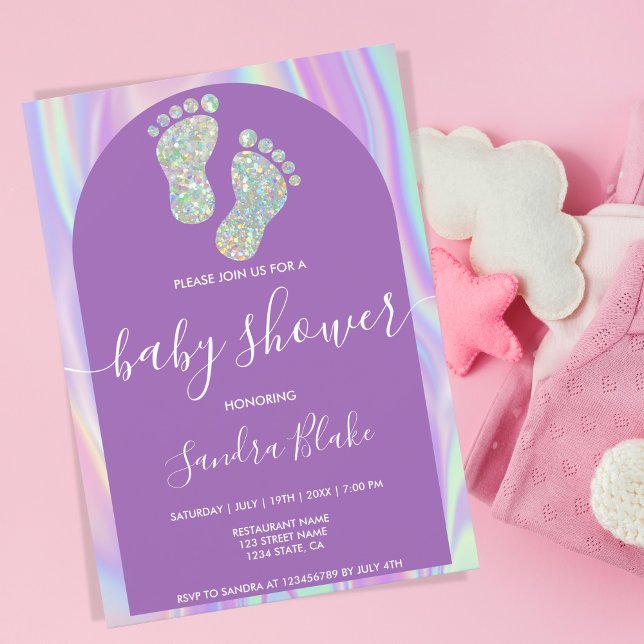 Pastel Rainbow Holographic Baby Girl Shower  Invitation (Creator Uploaded)