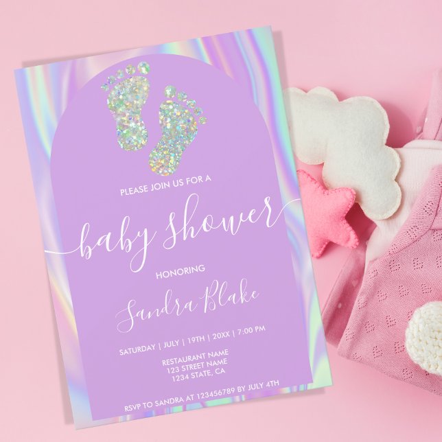 Pastel Rainbow Holographic Baby Girl Shower  Invitation (Creator Uploaded)