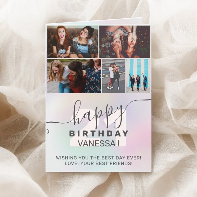 Pastel rainbow holographic birthday photos grid card (Pastel rainbow holographic birthday photos grid card)