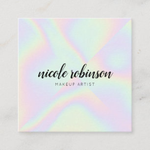 Pastel rainbow holographic modern makeup artist square business card