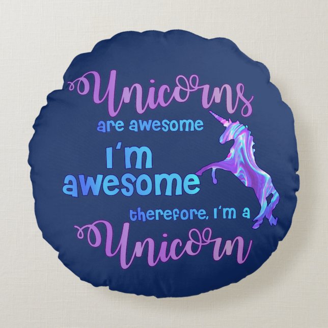 Pastel Rainbow I'm A Unicorn Round Cushion (Front)