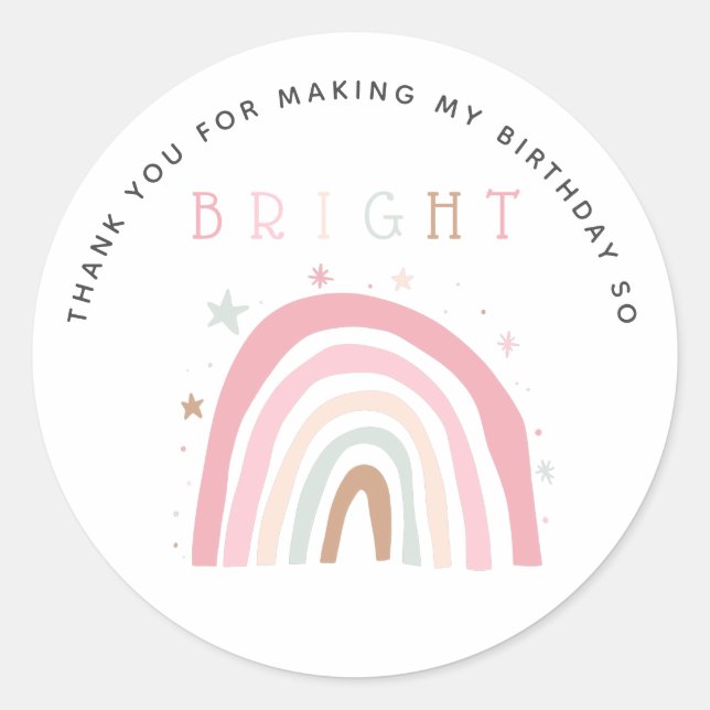 Pastel Rainbow Kids Birthday So Bright Favour Classic Round Sticker (Front)