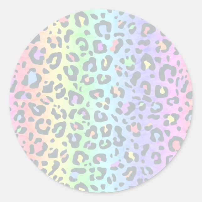 Pastel Rainbow Leopard Print Classic Round Sticker (Front)