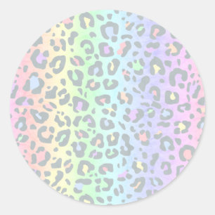 Pastel Rainbow Leopard Print Classic Round Sticker