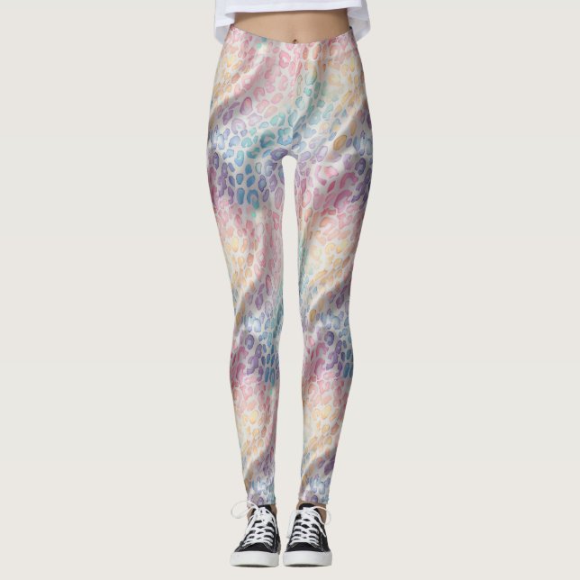 Pastel Rainbow Leopard Print Leggings (Front)