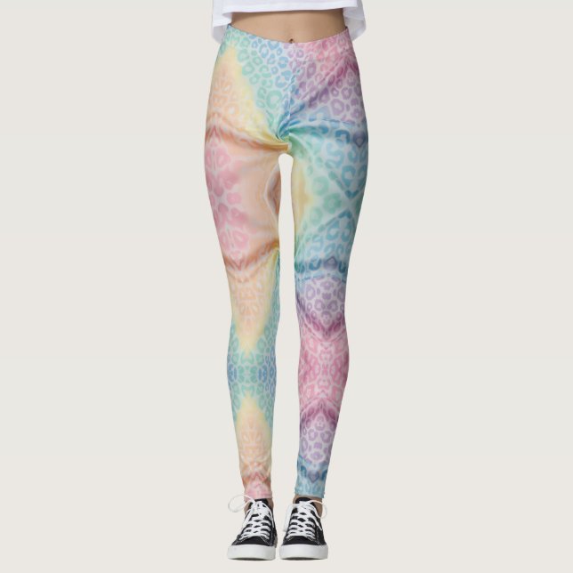 Pastel Rainbow Leopard Print Leggings (Front)