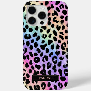 Pastel Rainbow Leopard Print Monogrammed iPhone 15 Pro Max Case