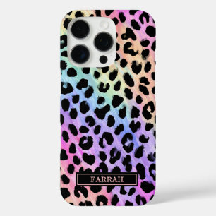 Pastel Rainbow Leopard Print Monogrammed iPhone 16 Pro Case