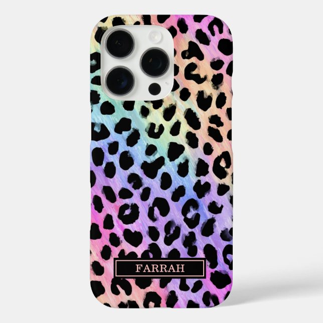 Pastel Rainbow Leopard Print Monogrammed Case-Mate iPhone Case (Back)