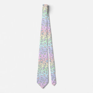 Pastel Rainbow Leopard Print Neck Tie