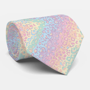 Pastel Rainbow Leopard Print Neck Tie