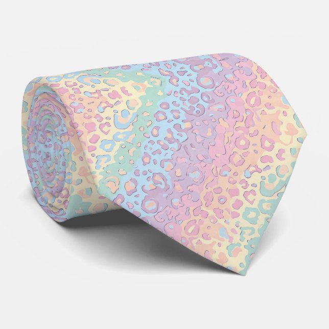 Pastel Rainbow Leopard Print Neck Tie (Rolled)