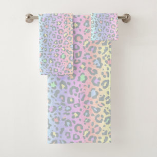 Pastel Rainbow Leopard Print Pattern Bath Towel Set