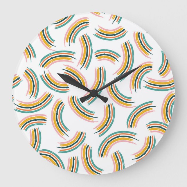Pastel Rainbow Lines: Vintage Seamless Large Clock (Front)