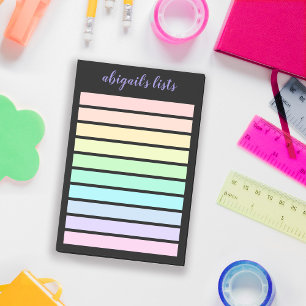 Pastel Rainbow List Black Background Custom Name Post-it Notes