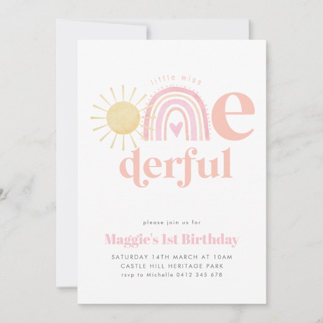 Pastel Rainbow Little Miss ONEderful 1st Birthday Invitation (Front)