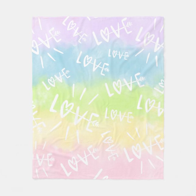 Pastel Rainbow Love Fleece Blanket (Front)