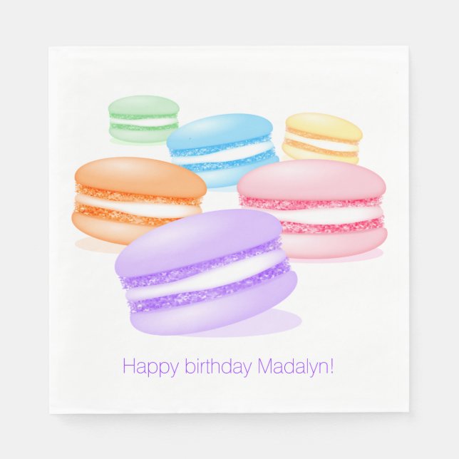 pastel rainbow macarons happy birthday napkin (Front)