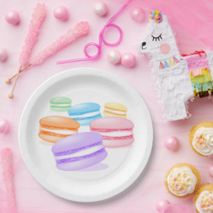 pastel rainbow macarons paper plate