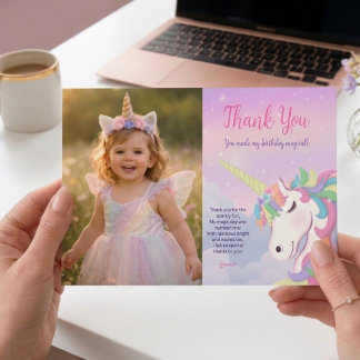 Pastel Rainbow Magical Birthday Thank You Card