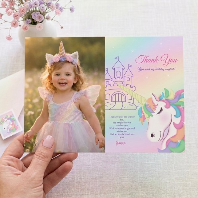 Pastel Rainbow Magical Birthday Thank You Card (Creator Uploaded)