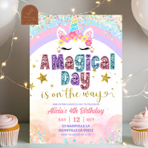 Pastel Rainbow Magical Unicorn girl birthday  Invitation