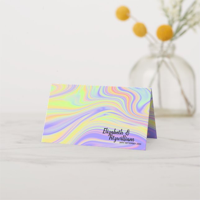 Pastel Rainbow Marbling Place Card or Escort Card (Front)