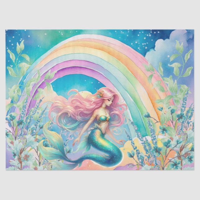 Pastel Rainbow & Mermaid Decoupage Tissue Paper (Front)