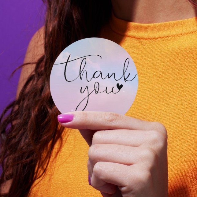 Pastel Rainbow Modern Script Thank You Classic Round Sticker (Creator Uploaded)